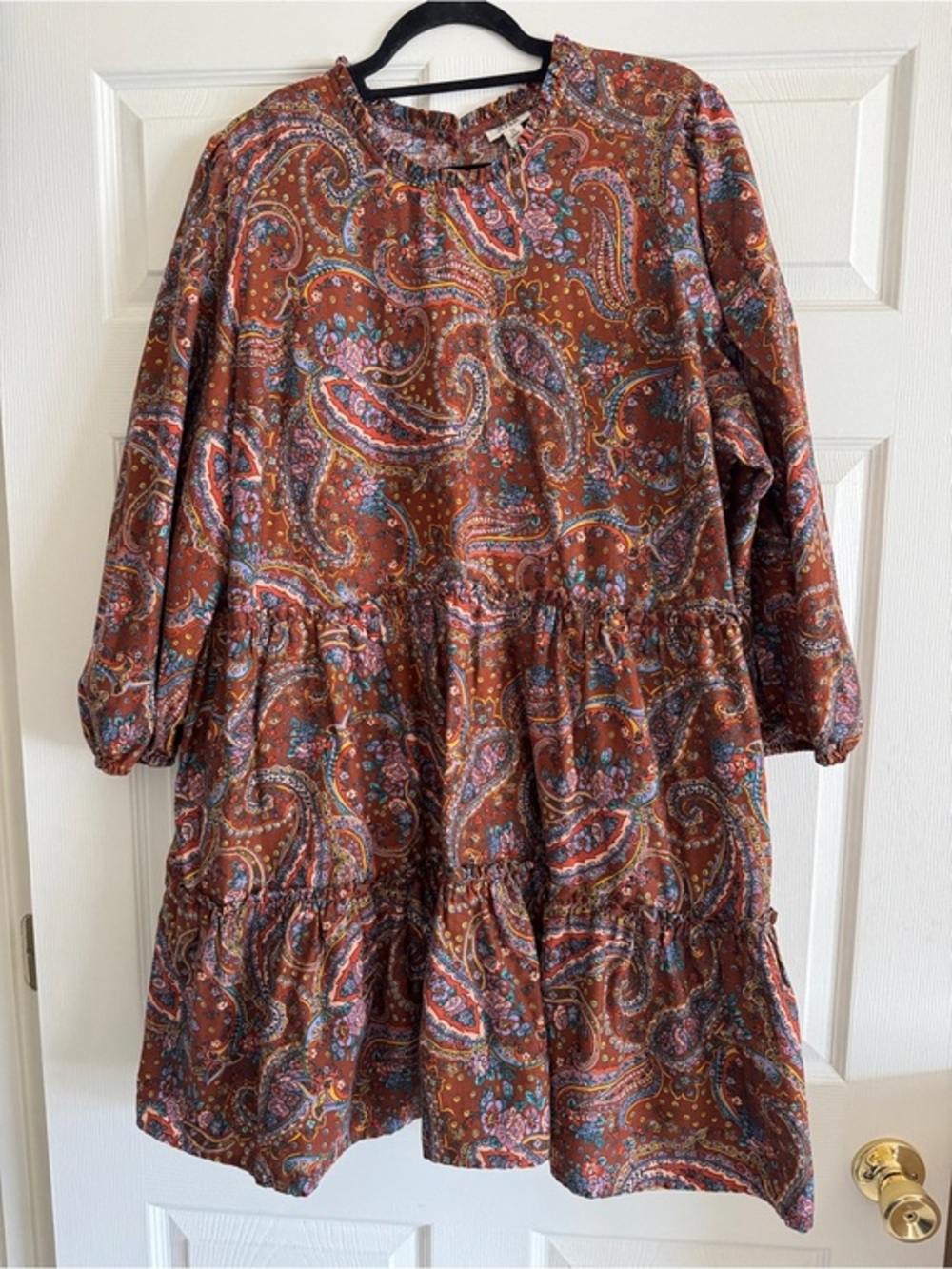 a.n.a A New Approach Paisley Tiered Dress 2X Long Sleeve Boho